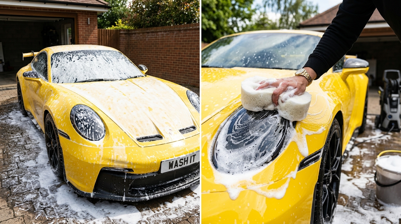 Washing Yellow Car